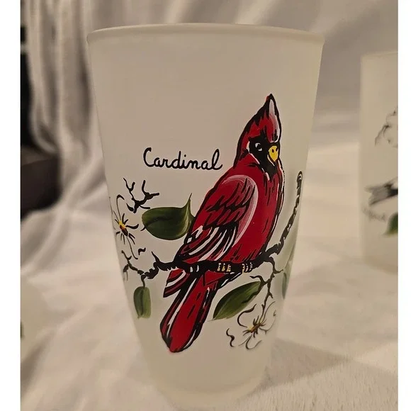 Set 7 MCM Vintage‎ Different Birds Frosted Drinking Glasses 5.5" bluebird… - Picture 3 of 8